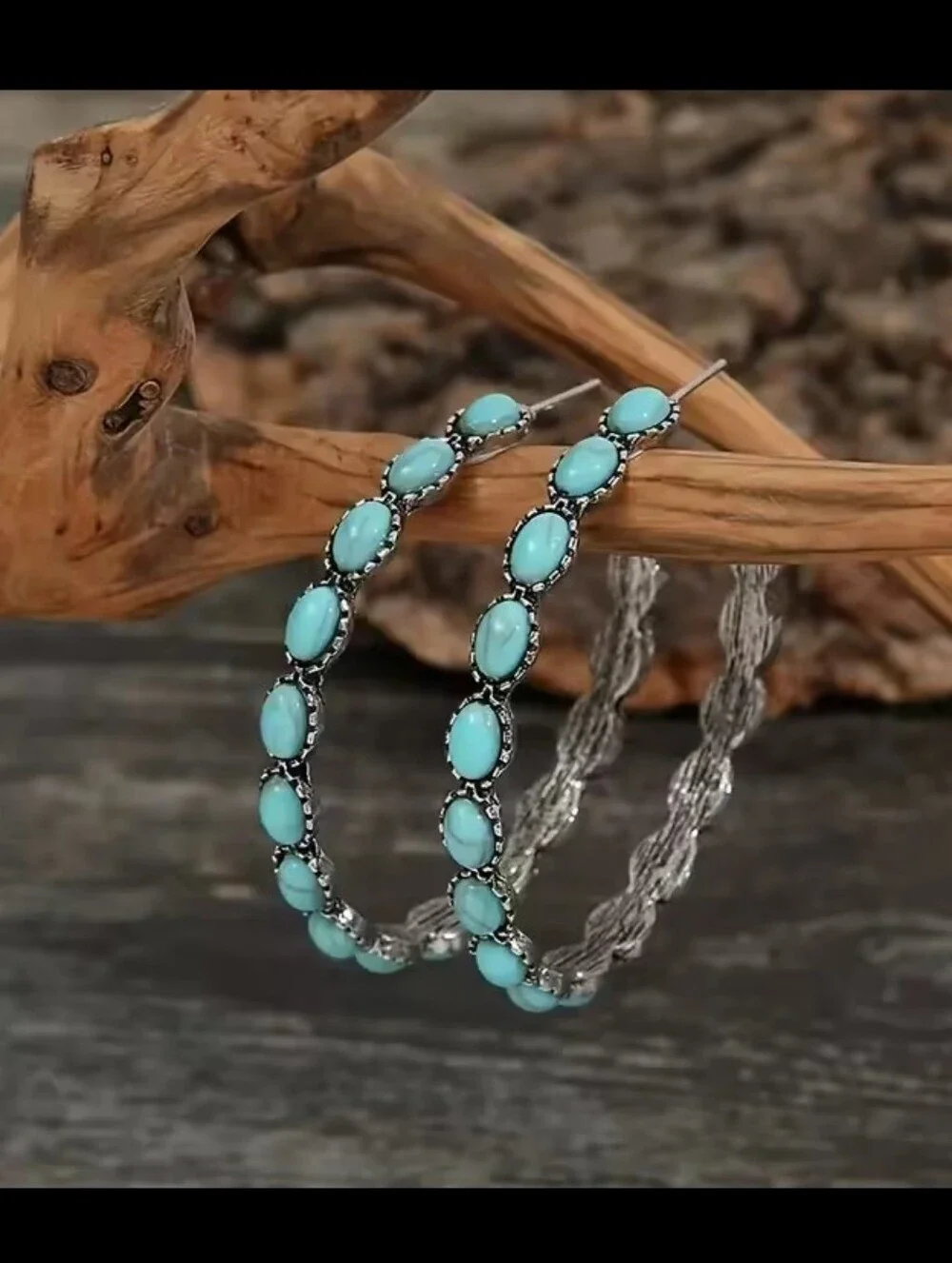Turquoise Stone Hoop Earrings - Women Jewelry G26